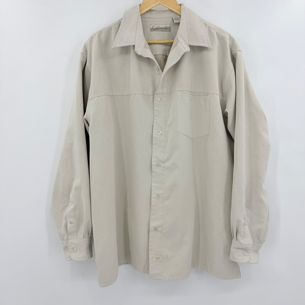 Fieldmaster Button Down Shirt Mens XLT Beige Long Sleeve Textured Casual